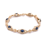 14K Yellow Gold Sapphire And Diamond Bracelet,7 Inches