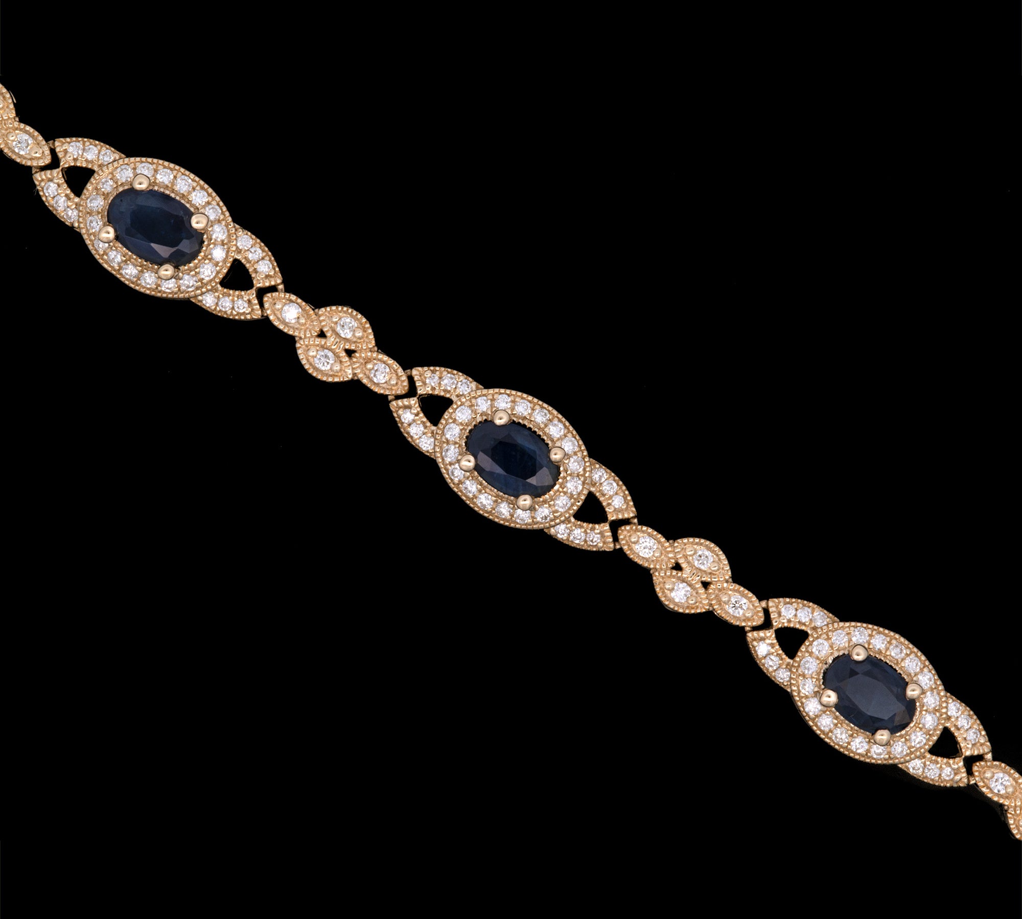 14K Yellow Gold Sapphire And Diamond Bracelet,7 Inches