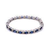 14K White Gold Oval Sapphire And Round Diamond Bracelet, 6.75 Inches