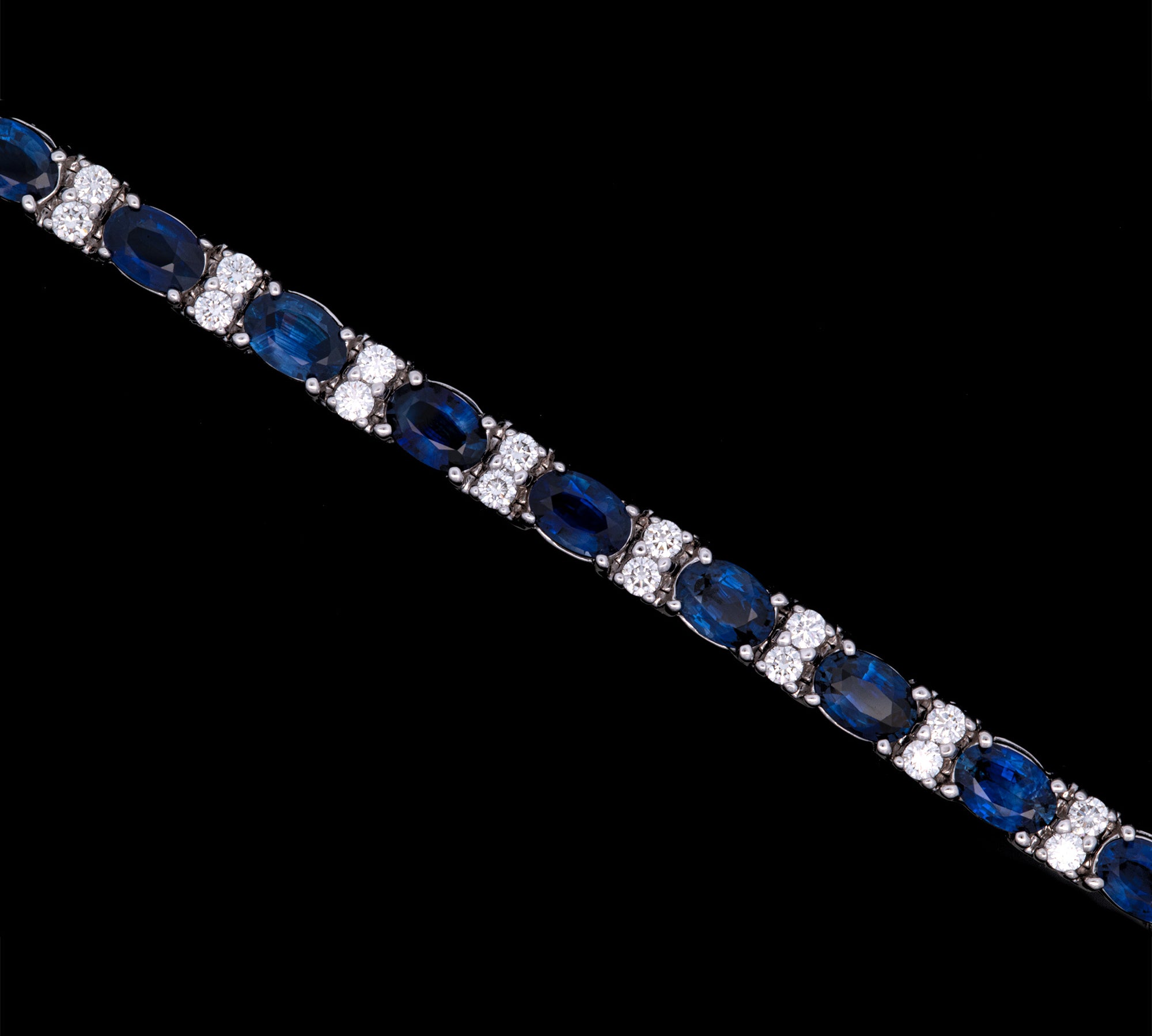 14K White Gold Oval Sapphire And Round Diamond Bracelet, 6.75 Inches