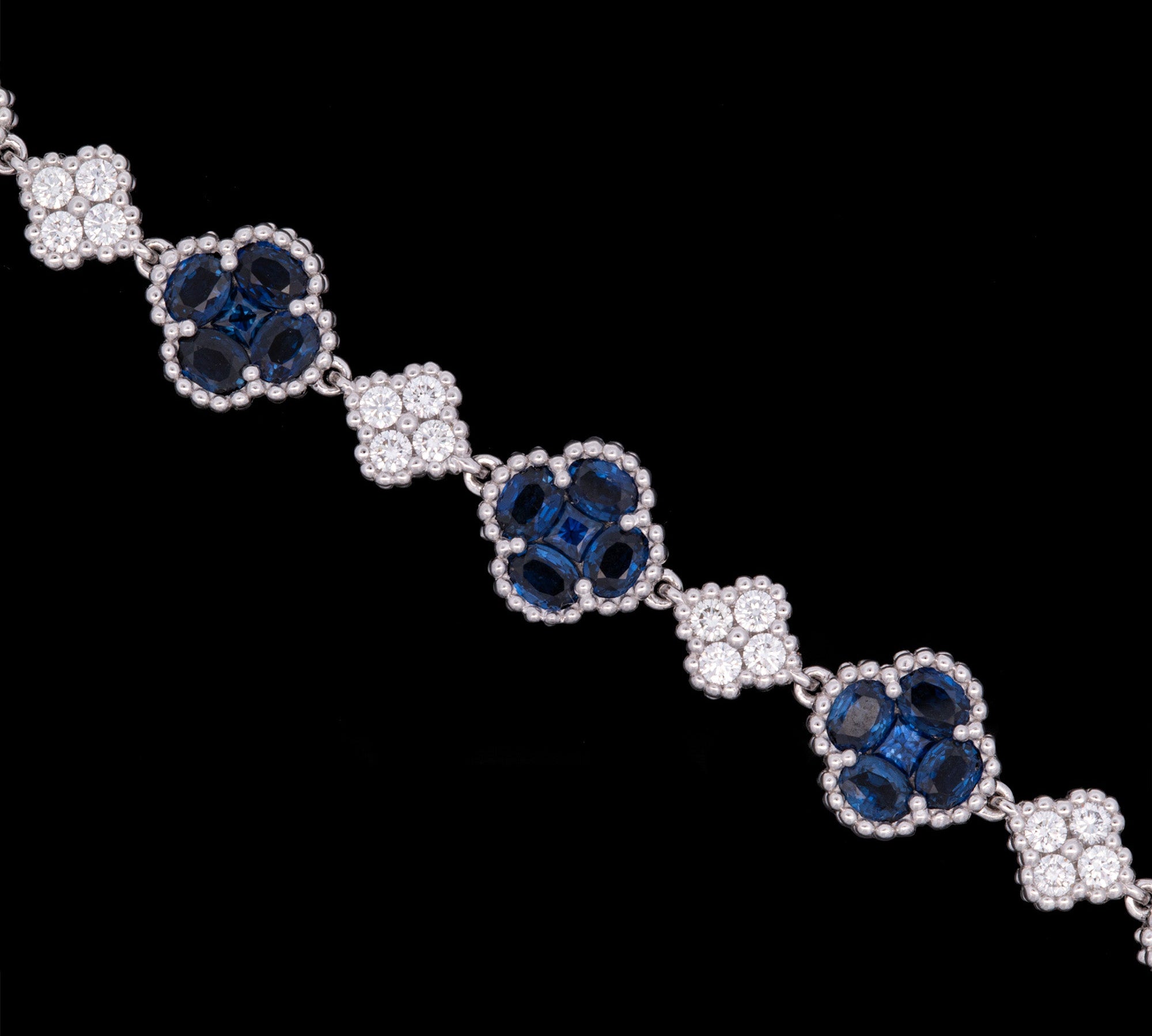 18K White Gold Sapphire And Diamond Clover Bracelet
