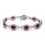18K White Gold Oval Ruby And Diamond Bracelet