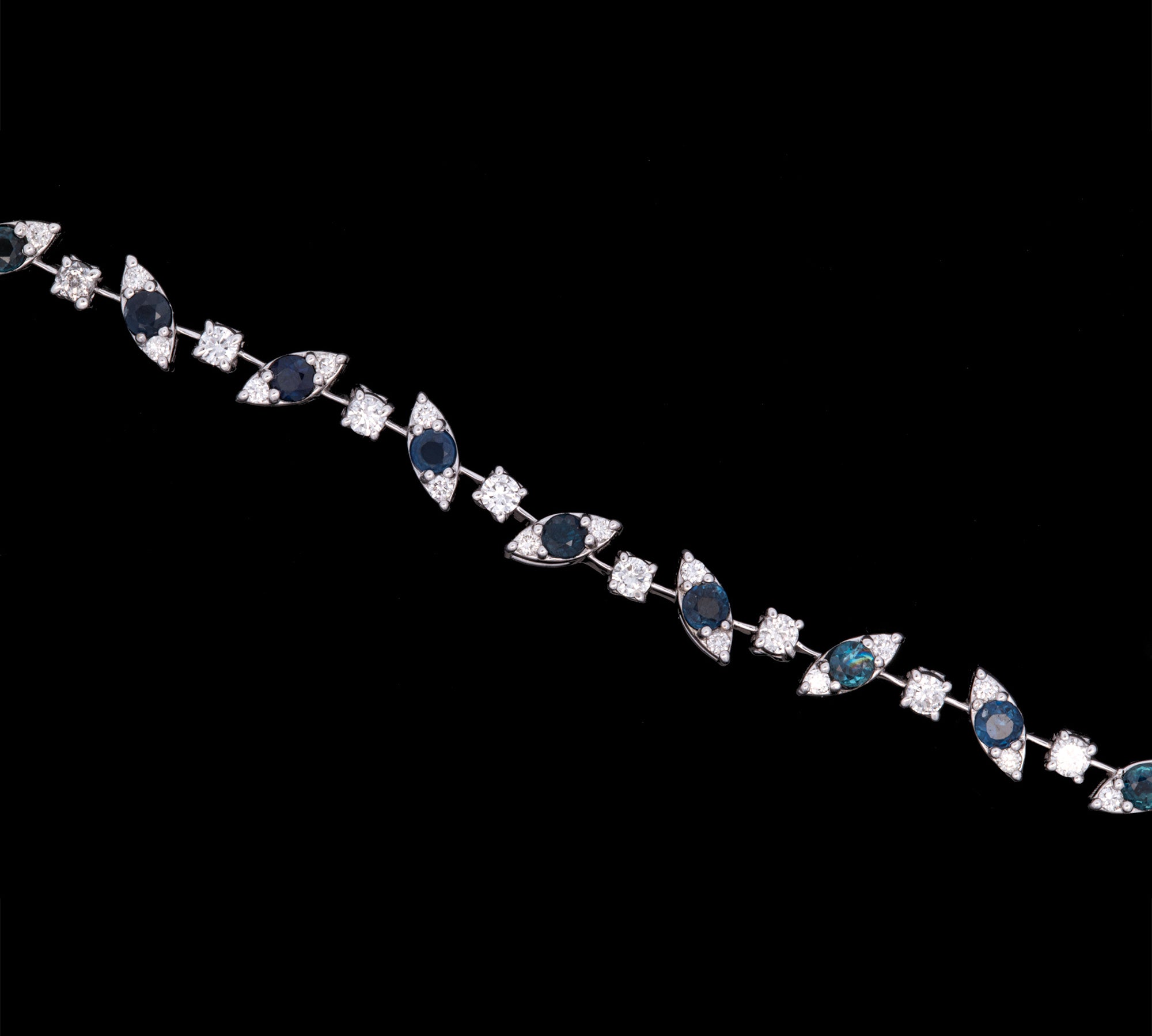 14K White Gold Sapphire And Diamond Bracelet, 7 Inches