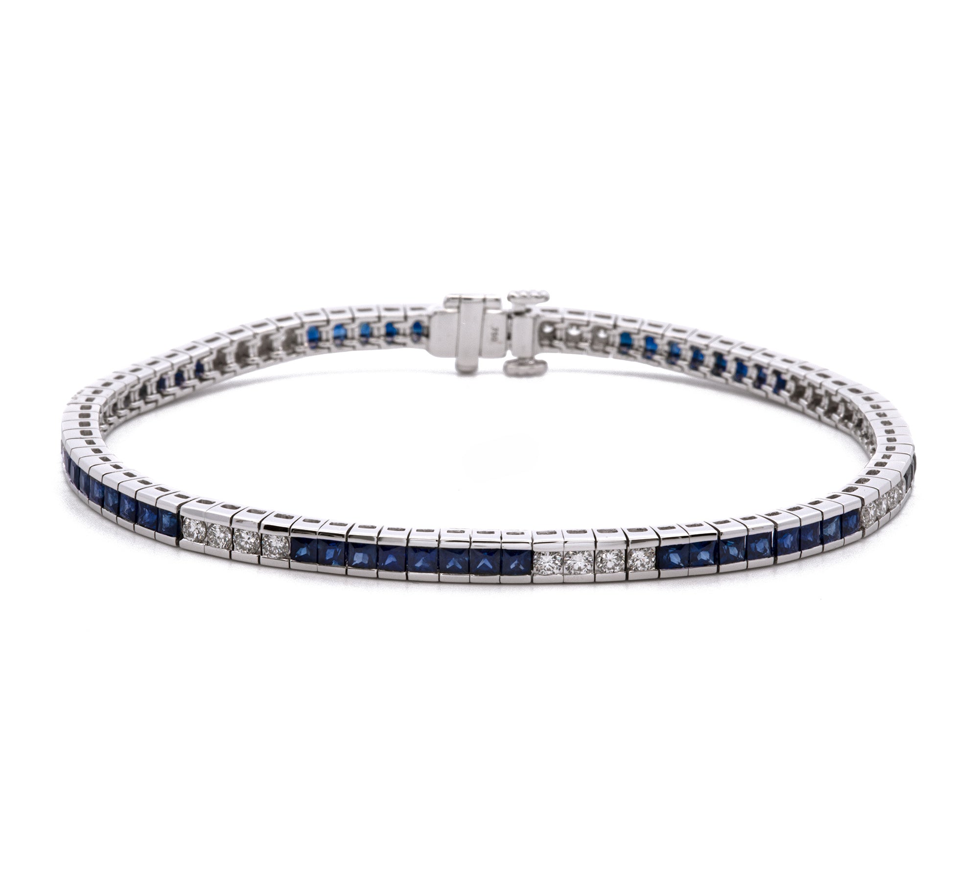18K White Gold Channel Set Sapphire And Diamond Bracelet