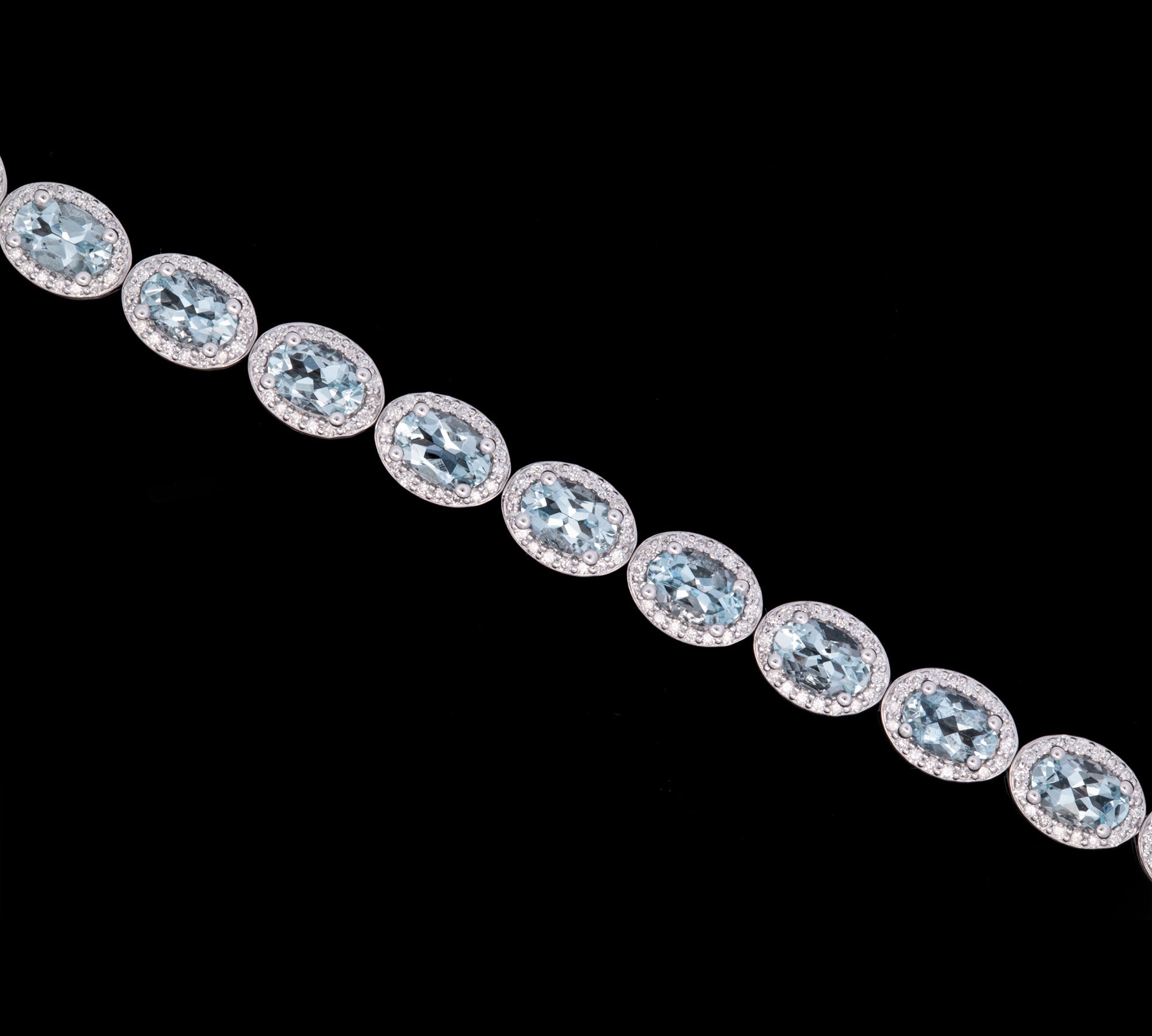 14K White Gold Aquamarine And Diamond Halo Bracelet