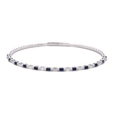 18K White Gold Baguette Sapphire And Diamond Flexible Bangle Bracelet.