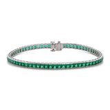 18K White Gold French Cut Emerald Line Bracelet