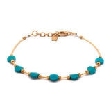 18K Yellow Gold Turquoise And Gold Bead Bracelet, 7-8 Inches