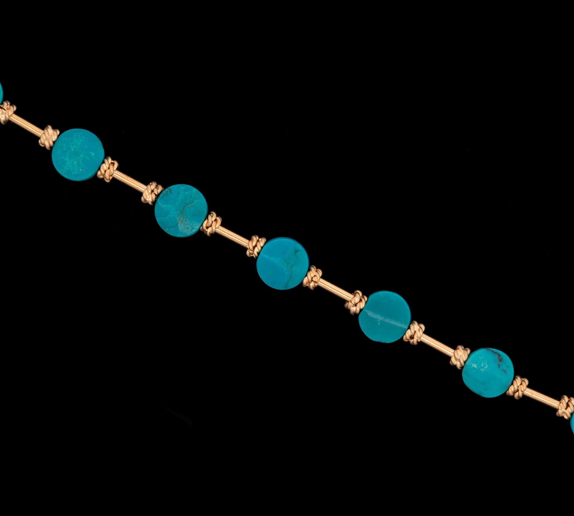 18K Yellow Gold Turquoise And Gold Bead Bracelet, 7-8 Inches