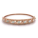 14K Yellow Gold Opal Hinged Bangle Bracelet With Leaf Design