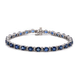 14K White Gold Ceylon Sapphire And Diamond Bracelet, 6 7/8 Inches
