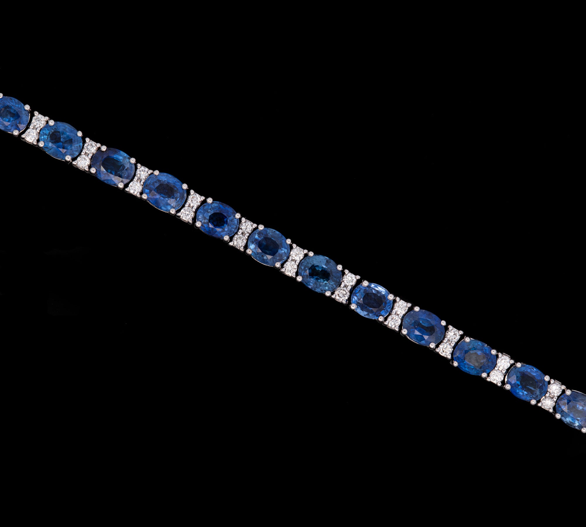 14K White Gold Ceylon Sapphire And Diamond Bracelet, 6 7/8 Inches