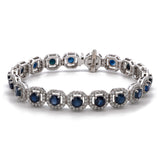 18K White Gold Sapphire And Diamond Halo Bracelet