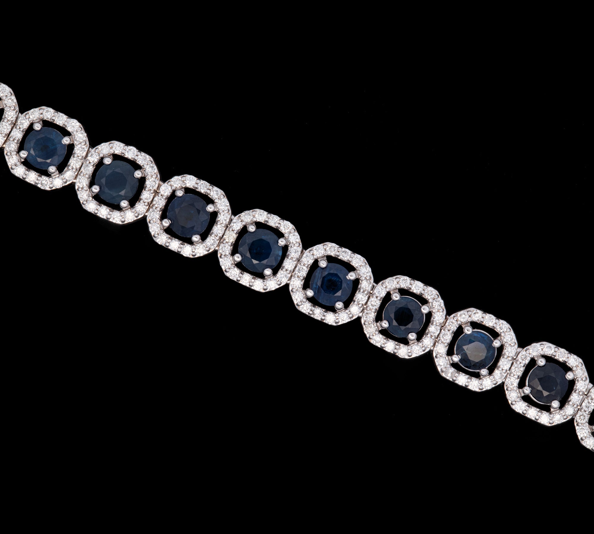 18K White Gold Sapphire And Diamond Halo Bracelet