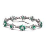 Platinum Emerald And Diamond Floral Cluster Bracelet