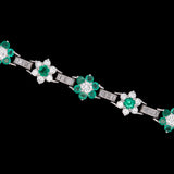 Platinum Emerald And Diamond Floral Cluster Bracelet