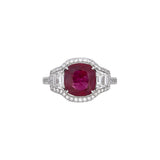 Platinum Cushion Cut Ruby And Diamond Halo Ring