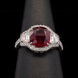 Platinum Cushion Cut Ruby And Diamond Halo Ring