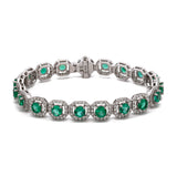18K White gold Emerald And Diamond Halo Bracelet, 7 Inches