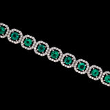 18K White gold Emerald And Diamond Halo Bracelet, 7 Inches