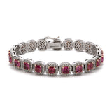 14K White Gold Pink Sapphire And Diamond Halo Bracelet