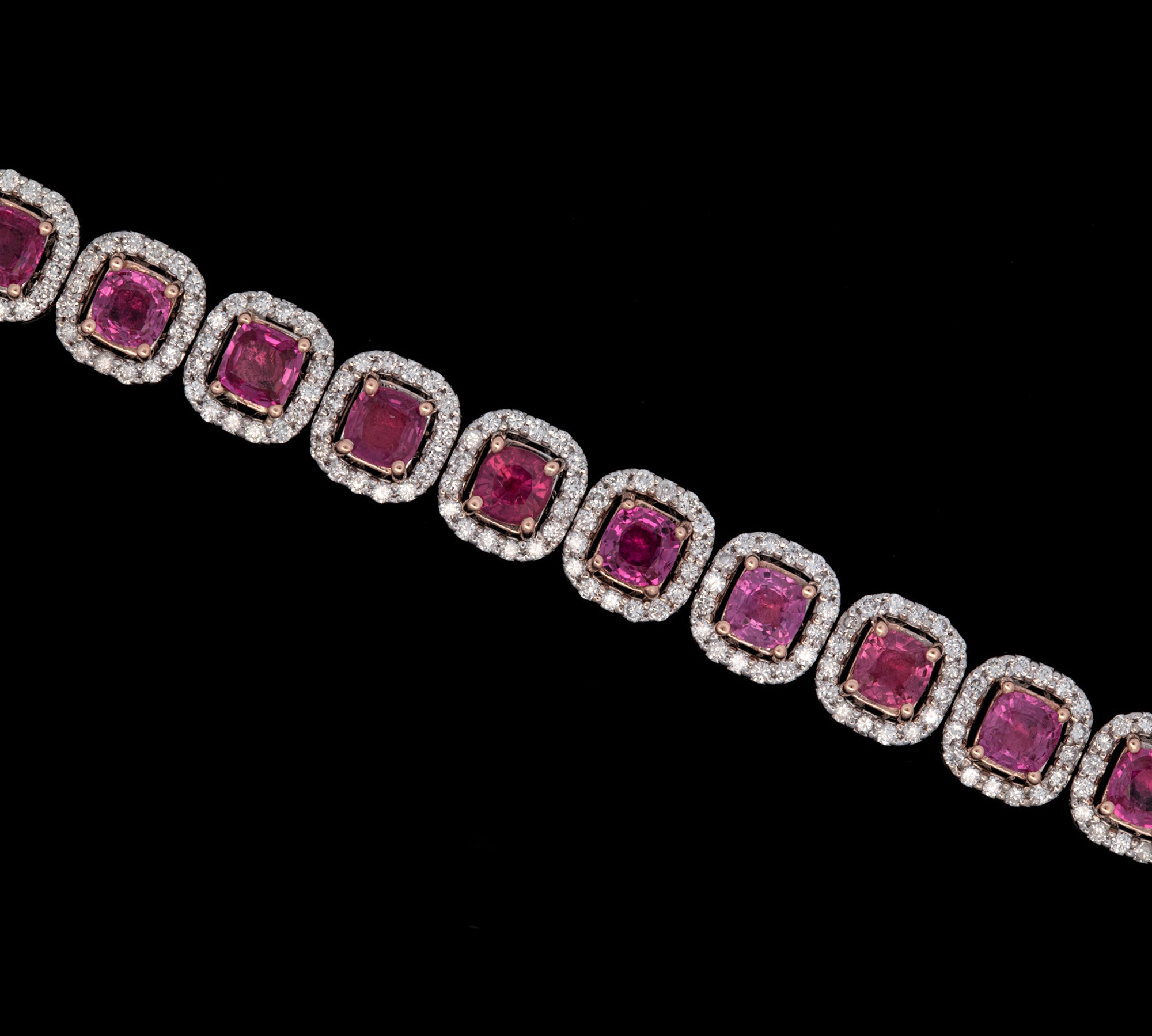 14K White Gold Pink Sapphire And Diamond Halo Bracelet
