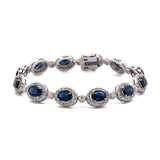 14K White Gold Oval Sapphire And Diamond Halo Bracelet