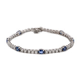 14K White Gold Oval Sapphire And Diamond Bracelet.