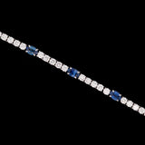 14K White Gold Oval Sapphire And Diamond Bracelet.