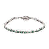 14K White Gold Alternating Diamond And Emerald Line Bracelet