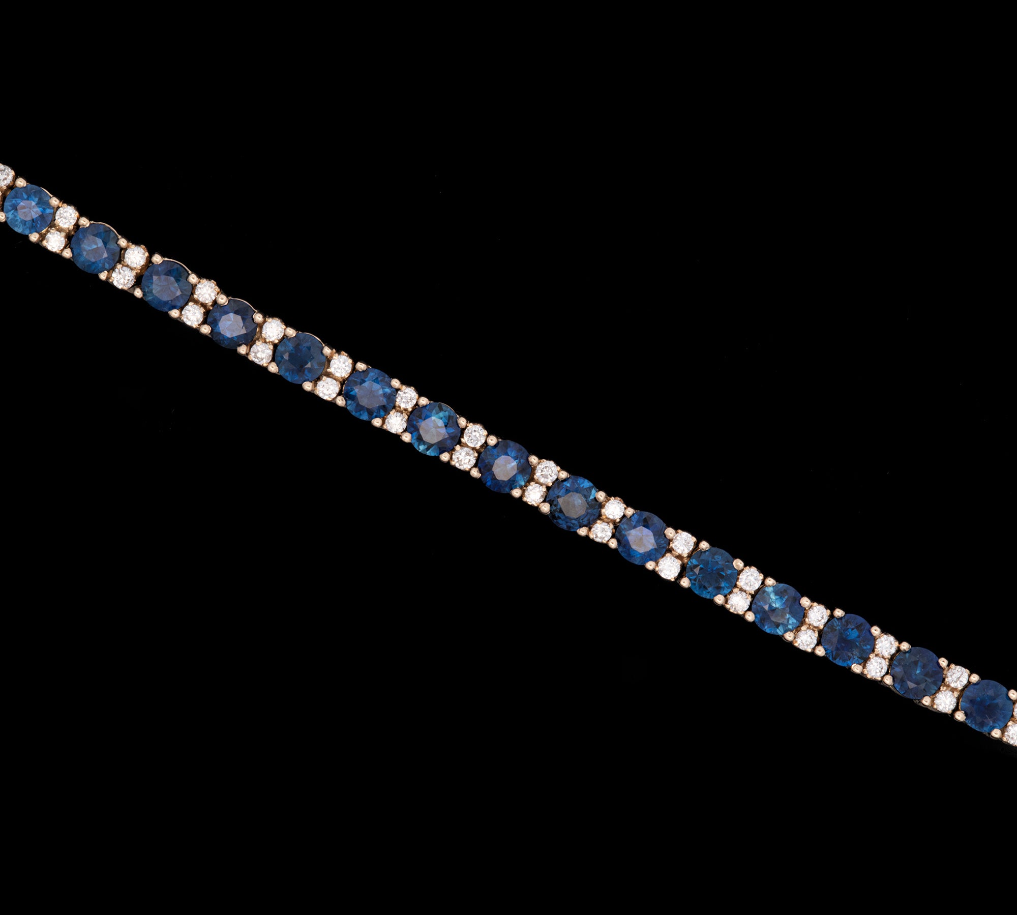 18K Yellow Gold Sapphire And Diamond Line Bracelet, 6.5 Inches
