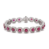 18K White Gold Ruby And Diamond Halo Bracelet