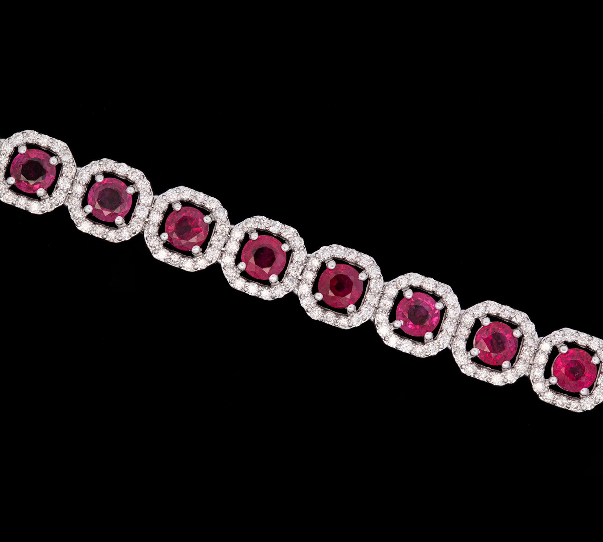 18K White Gold Ruby And Diamond Halo Bracelet