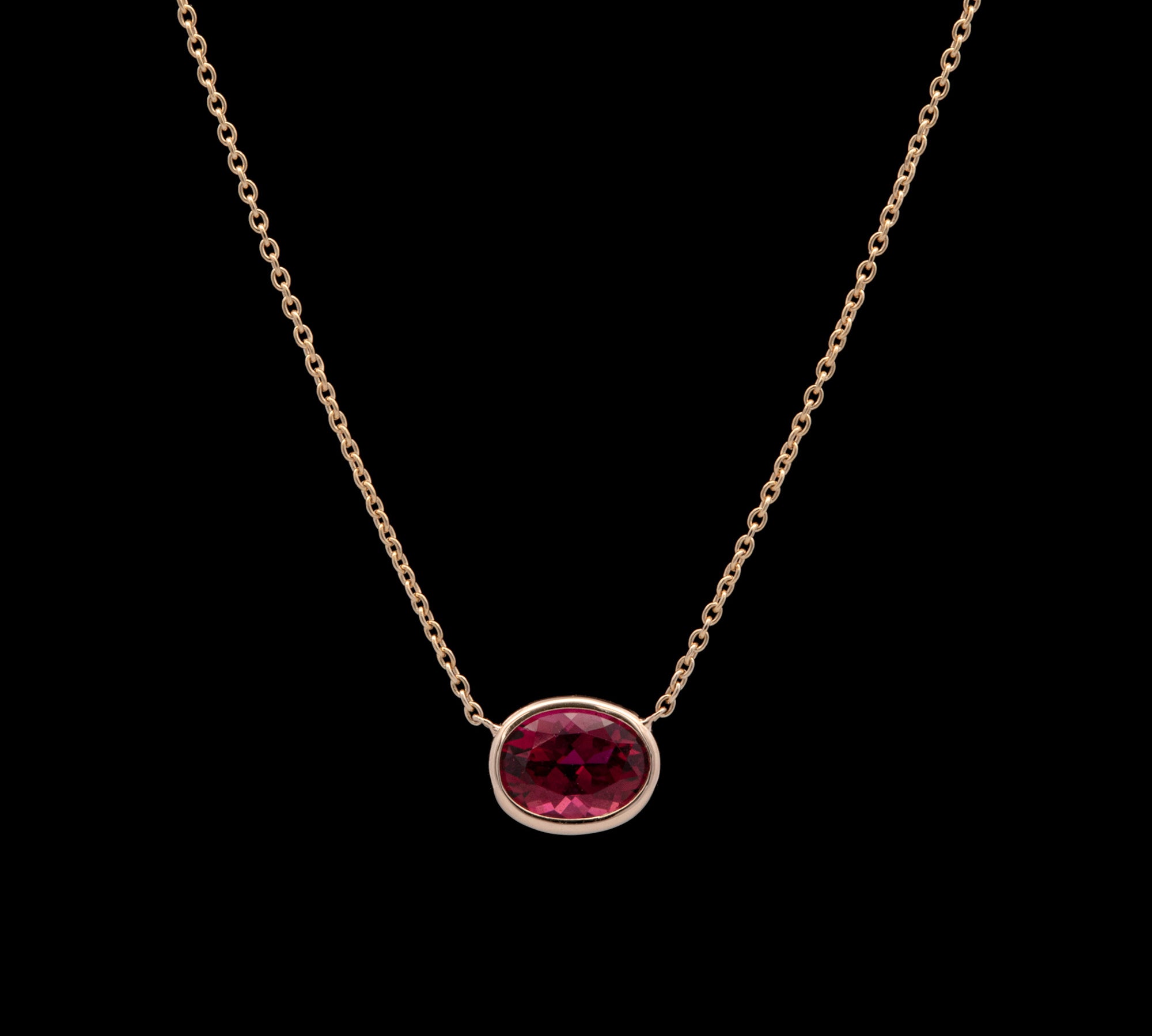 14K Yellow Gold Bezel Set Brazilian 2.06ctw Oval Red Tourmaline Necklace, 18 Inches