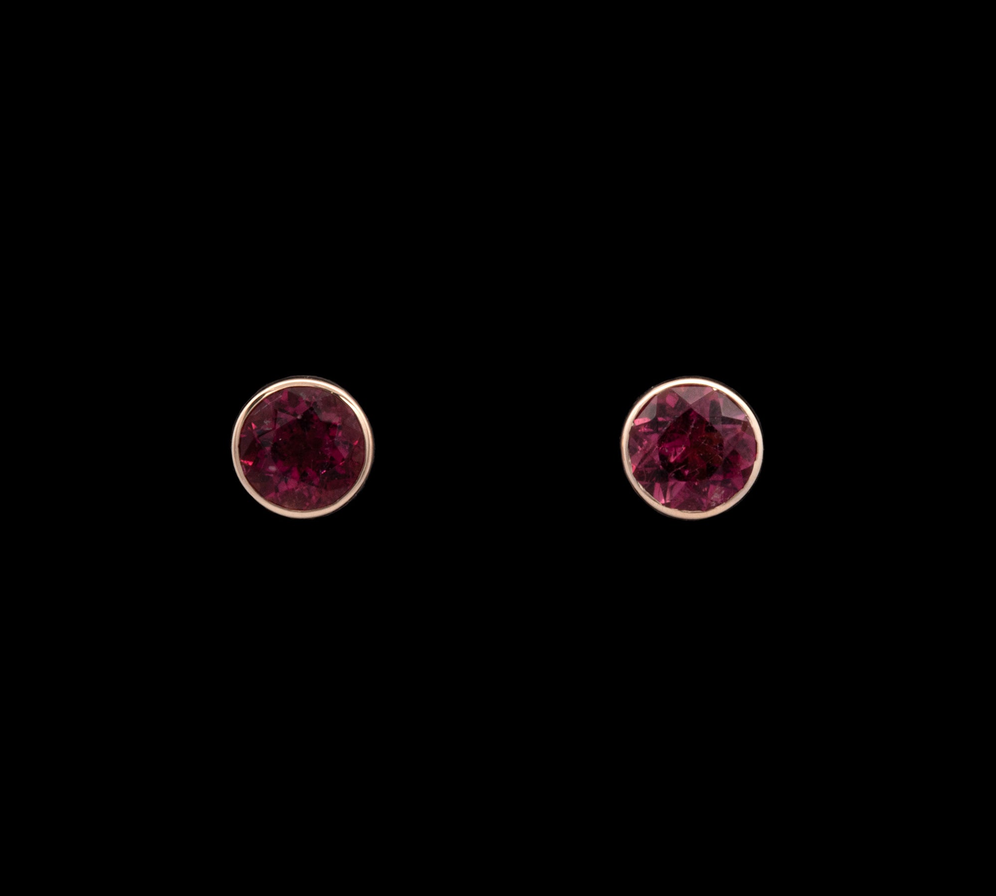 14K Yellow Gold Bezel Set Red Tourmaline Stud Earrings