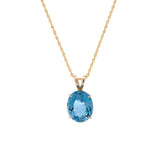 14K Yellow Gold Oval Aquamarine Pendant With 16 Inch Chain