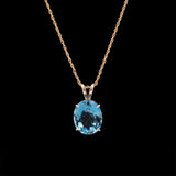 14K Yellow Gold Oval Aquamarine Pendant With 16 Inch Chain
