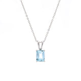14K White Gold Step Cut Aquamarine Pendant With Rabbit Ear Bail And 16 Inch Cable Chain