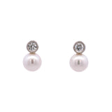 14K White Gold Pearl And Diamond Stud Earrings