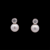 14K White Gold Pearl And Diamond Stud Earrings