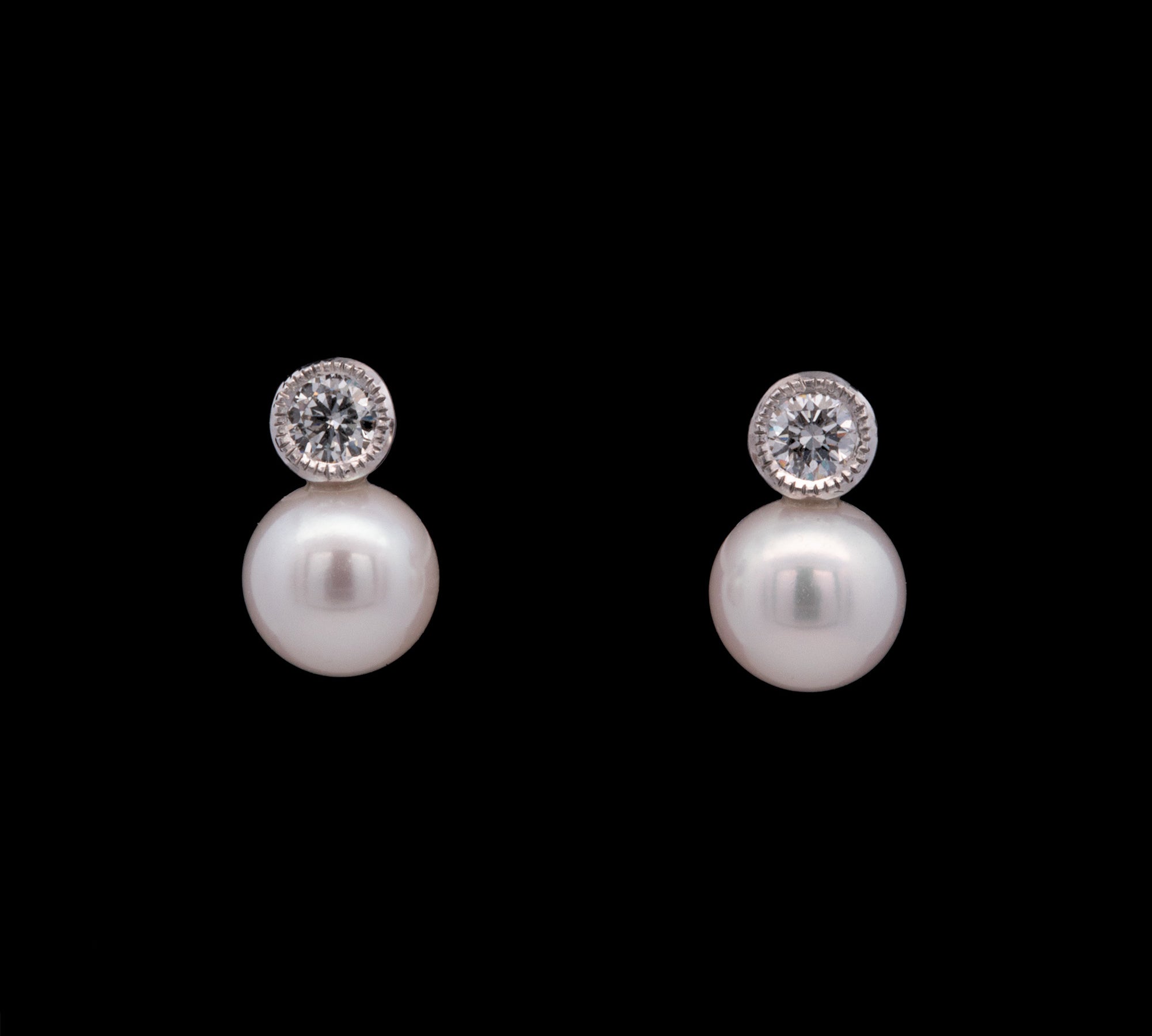 14K White Gold Pearl And Diamond Stud Earrings