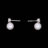 14K White Gold Pearl And Diamond Stud Earrings