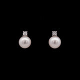 14K White Gold Pearl Stud Earrings With Diamond Accent