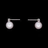 14K White Gold Pearl Stud Earrings With Diamond Accent