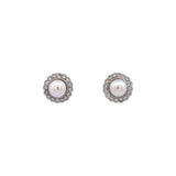 14K White Gold Pearl And Diamond Halo Stud Earrings