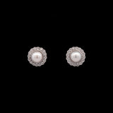 14K White Gold Pearl And Diamond Halo Stud Earrings