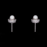 14K White Gold Pearl And Diamond Halo Stud Earrings