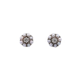14K White Gold Diamond And Peal Cluster Stud Earrings