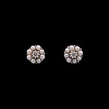 14K White Gold Diamond And Peal Cluster Stud Earrings
