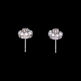 14K White Gold Diamond And Peal Cluster Stud Earrings